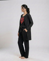 Women 3 Pieces Night Suit - Geometrical | Black