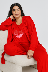 Women’s 3 Piece Nightwear Lounge Set with Girl Power Print | Plus Size Loungewear