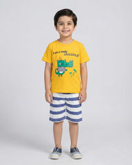 Crocodile Print T-Shirt & Striped Shorts Set for Toddlers