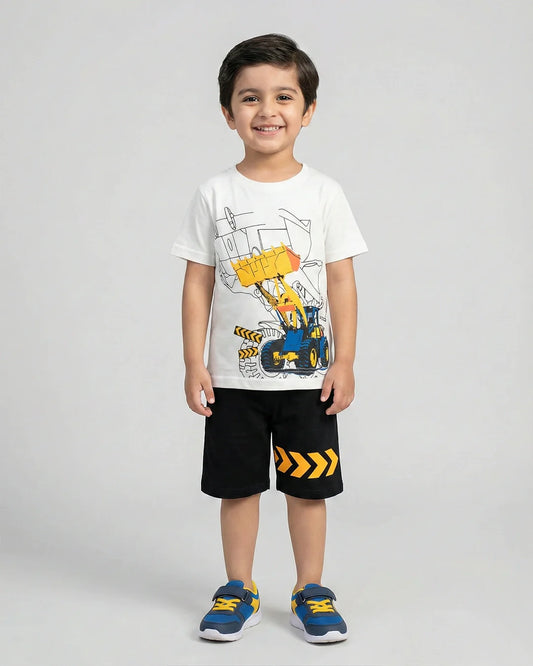 Kids’ Construction Truck Print T-Shirt & Shorts Set