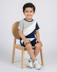 Blue Block Pattern Short Set