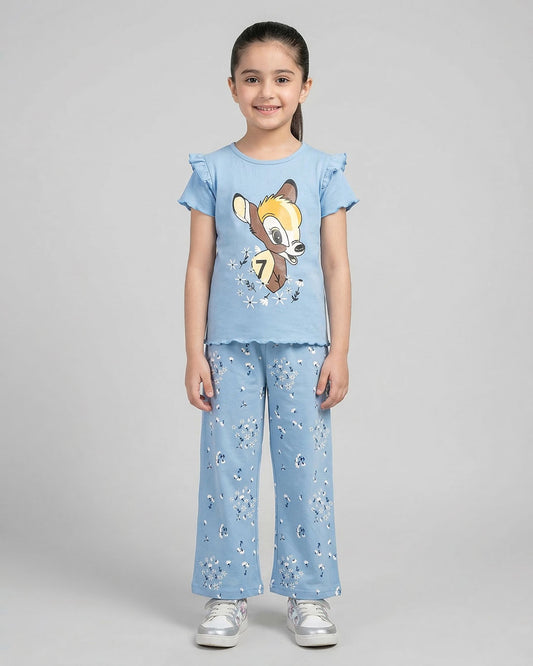 Sky Blue Bambi Printed Kids Co-Ord Set