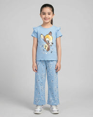 Sky Blue Bambi Printed Kids Co-Ord Set