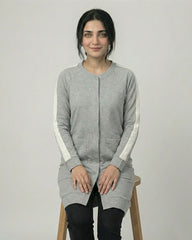 Grey Western Stripe Long Sleeve Cardigan