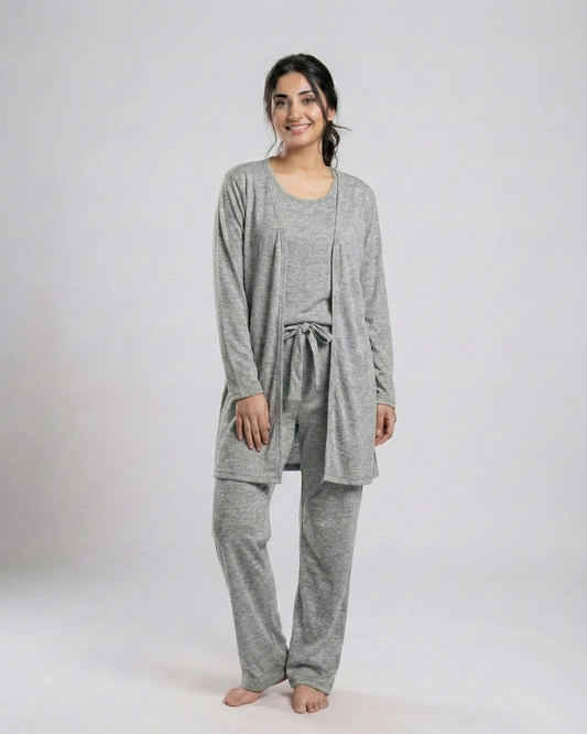 Women 3 Pieces Night Suit | Grey