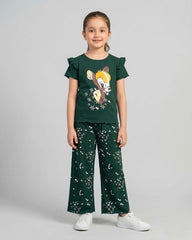 Dark Green Bambi Printed Kids Co-Ord Set