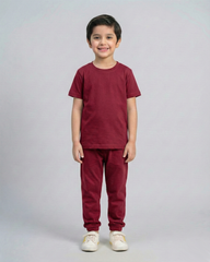 Kids Maroon Cotton T-Shirt & Trouser Set