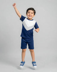 Blue Grey Panel Kids Short Sleeve Kids Wear