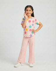 Blossom Breeze Girls Floral Top & Pink Flare Pants Set