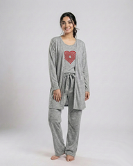 Women 3 Pieces Night Suit - Geometrical | Grey