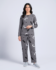 Pattern Printed Pajama Set - Grey