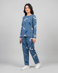 Pattern Printed Pajama Set - Blue