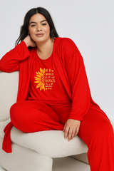 Women’s 3 Piece Nightwear Lounge Set with Sun Roses Print | Plus Size Loungewear