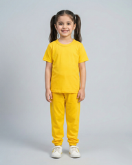 Kids Yellow Cotton T-Shirt & Trouser Set