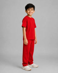 Drop Shoulder Pajama Set - Red