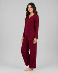 Women V Neck Lounge Wear - Maroon