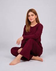 Women Round Neck Lounge Wear - Maroon