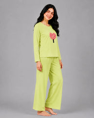 Women Round-Neck Lounge Wear | Tree Heart - Lemon Yellow