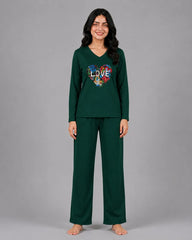 Women V-Neck Lounge Wear | Love Color - Sherwood Green