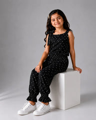 Girls Black Polka Dot Sleeveless Jumpsuit