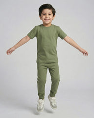Kids Olive Green Cotton T-Shirt & Trouser Set