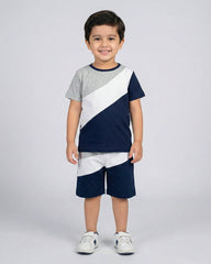 Blue Block Pattern Short Set