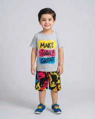Make Today Great Grey T-Shirt & Printed Shorts Set