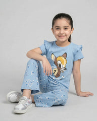 Sky Blue Bambi Printed Kids Co-Ord Set