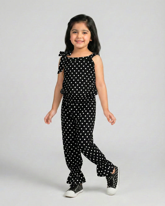 Girls Black Polka Dot Sleeveless Jumpsuit