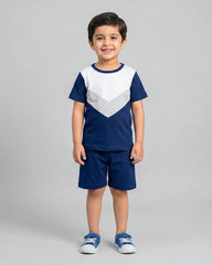 Blue Grey Panel Kids Short Sleeve Kids Wear