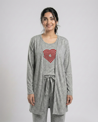 Women 3 Pieces Night Suit - Geometrical | Grey
