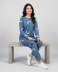 Pattern Printed Pajama Set - Blue