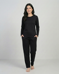 Women Round-Neck Lounge Wear - Black