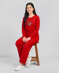 Women Round-Neck Lounge Wear | Never Give Up - Red