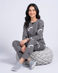 Pattern Printed Pajama Set - Grey