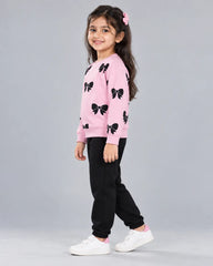 Bow Bliss Winter Fleece Set for Girls - Pink