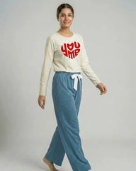 Women Premium 2 Piece Lounge Set | You & Me - White & Blue