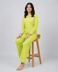 Women V Neck Lounge Wear - Lemon Yellow