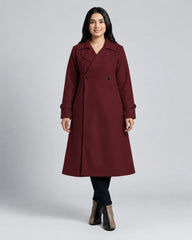 Women’s Burgundy Long Fleece Winter Coat