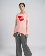 Women Premium 2 Piece Lounge Set | You & Me - Pink & Grey