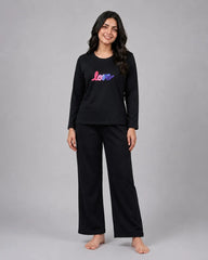 Women Round-Neck Lounge Wear | Multi Love - Black