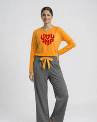 Women Premium 2 Piece Lounge Set | You & Me - Yellow & Grey