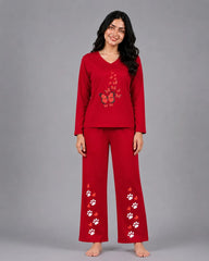 Women V-Neck Lounge Wear | Red Butterfly - Red