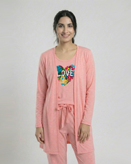 Women 3 Pieces Night Suit - Love Color | Baby Pink
