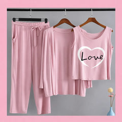 Women 3 Pieces Night Suit - Heart Love