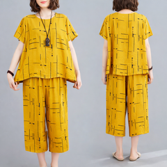 Lines Printed Capri Plazzo – Yellow