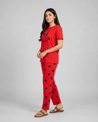 Smile Printed Nightsuit - Red