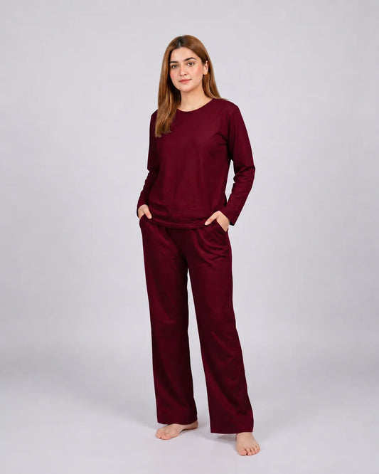 Women Round Neck Lounge Wear - Maroon