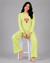 Women Round-Neck Lounge Wear | Tree Heart - Lemon Yellow