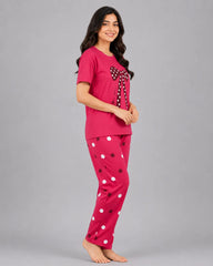 Polka Bow Night Suit - Pink